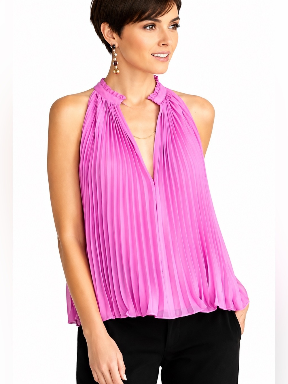 Rachel Roy Pleated Halter Blouse Purple Sleeveless Keyhole Top Women’s Size S